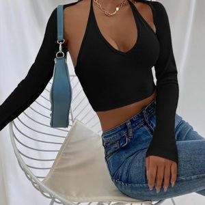 Black halter top with shrug. Two pieces.